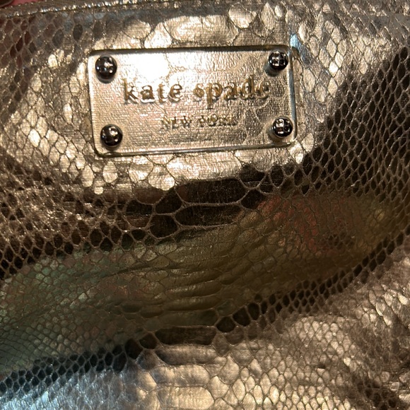 Kate Spade Foiled Pouch Makeup Bag Clutch Snake Print Gold - Picture 5 of 9